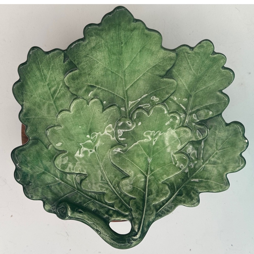 Vtg Vietri Italy Foglia Fresca Green Oak Leaf Plate Majolica Hand Painted 93